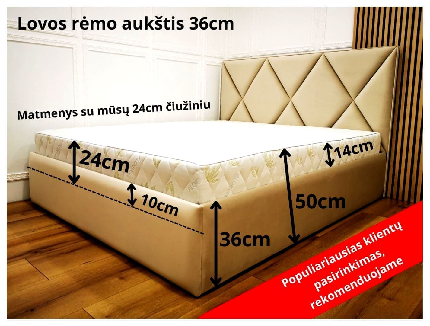 Lovos rėmo aukštis 36 cm