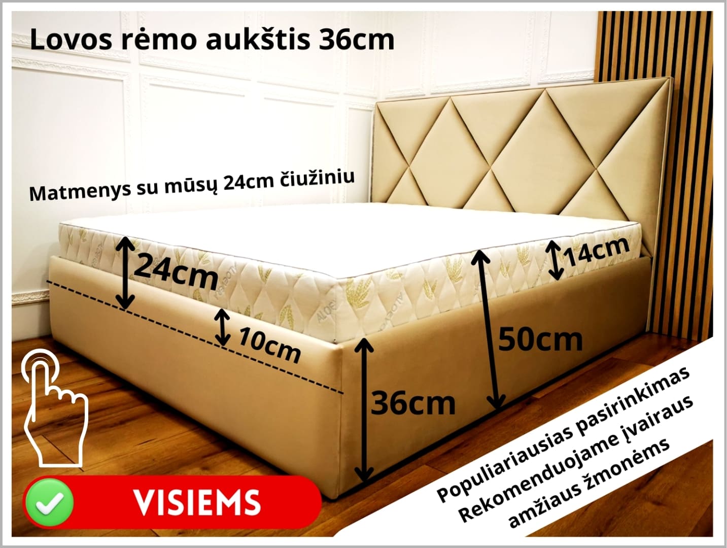 Lovos rėmo aukštis 36 cm